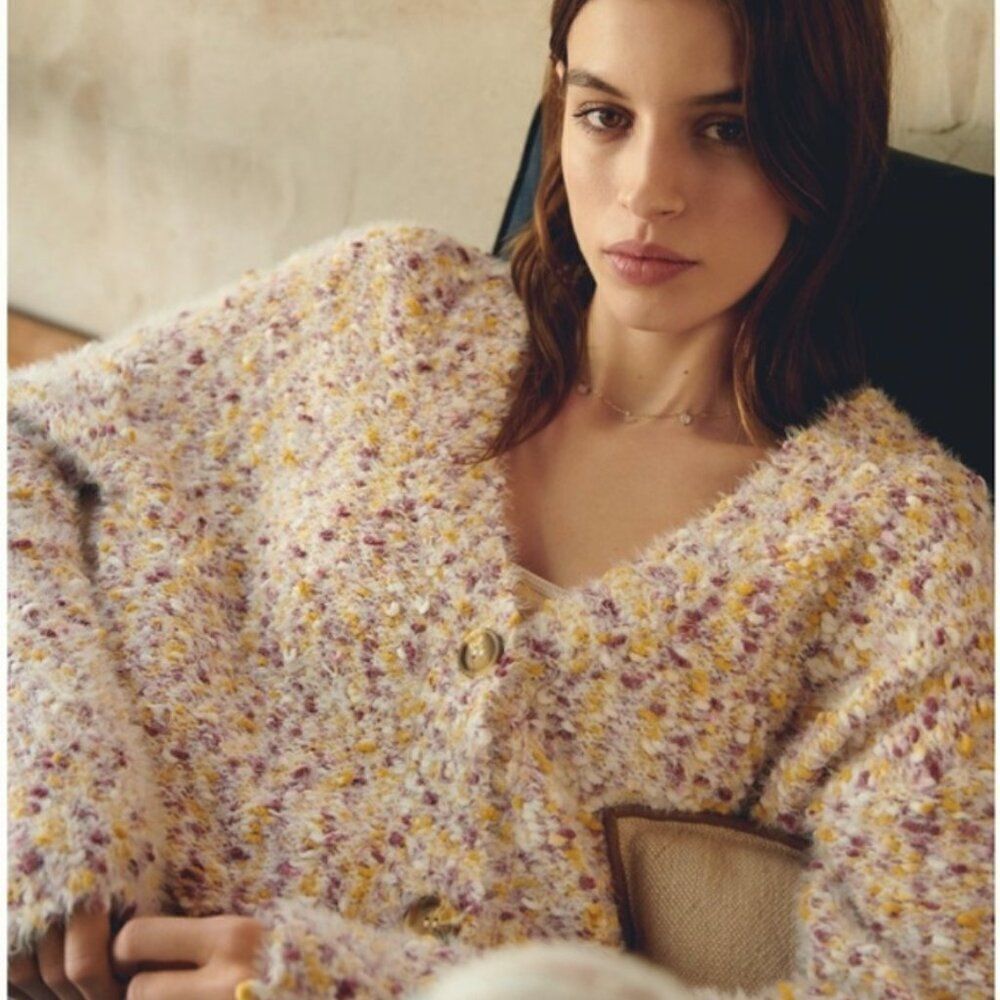 Callahan Anthropologie Women's Garland Speckled Eyelash Button Cardigan Sz S NWT